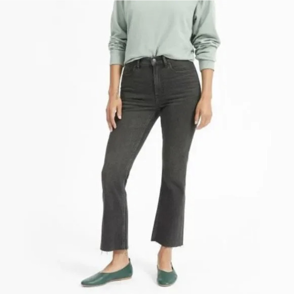 EVERLANE Kick Crop Jeans Charcoal High Rise Bootcut Frayed Grunge - Picture 3 of 15
